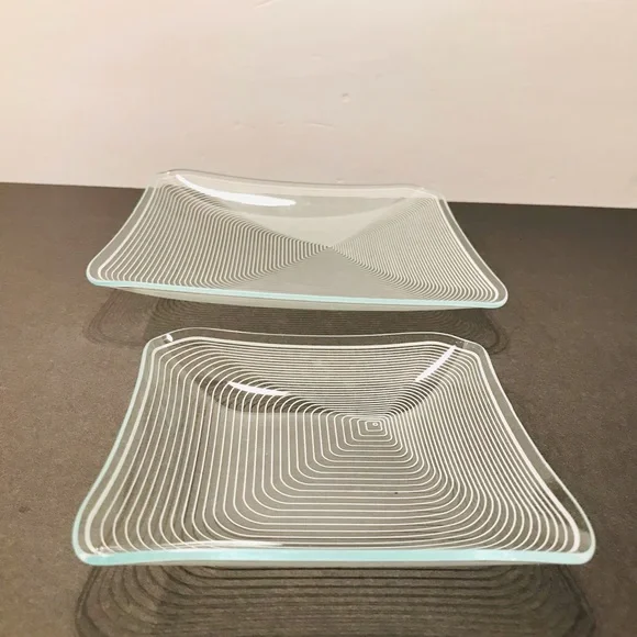Vtg Lausitzer Glas Kristall Op Art Pair of Crystal Trays 5”-5 and 7.5”-7.5” - Picture 4 of 6